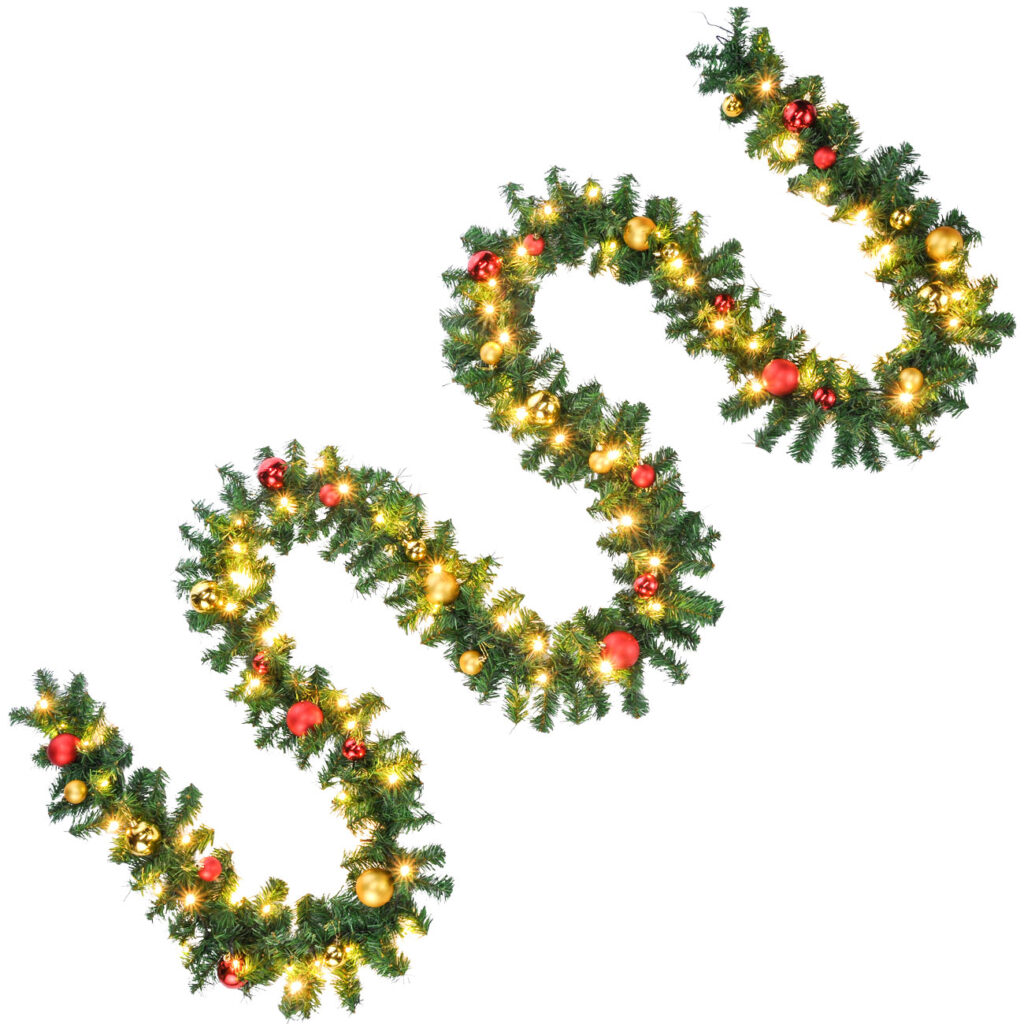 Künstliche Tannengirlande mit LED Lichterkette und Kugeln, 500 cm