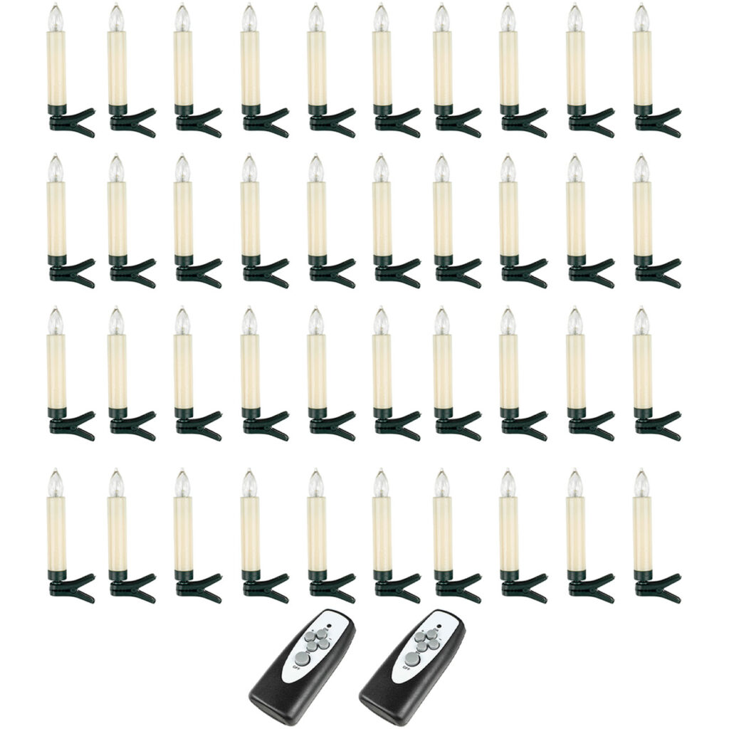 40 kabellose LED-Weihnachtsbaum-Kerzen mit Fernbedienung, Timerfunktion, weiss