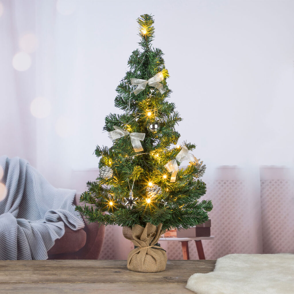 Künstlicher Weihnachtsbaum mit LED Beleuchtung, geschmückt, H 75 cm