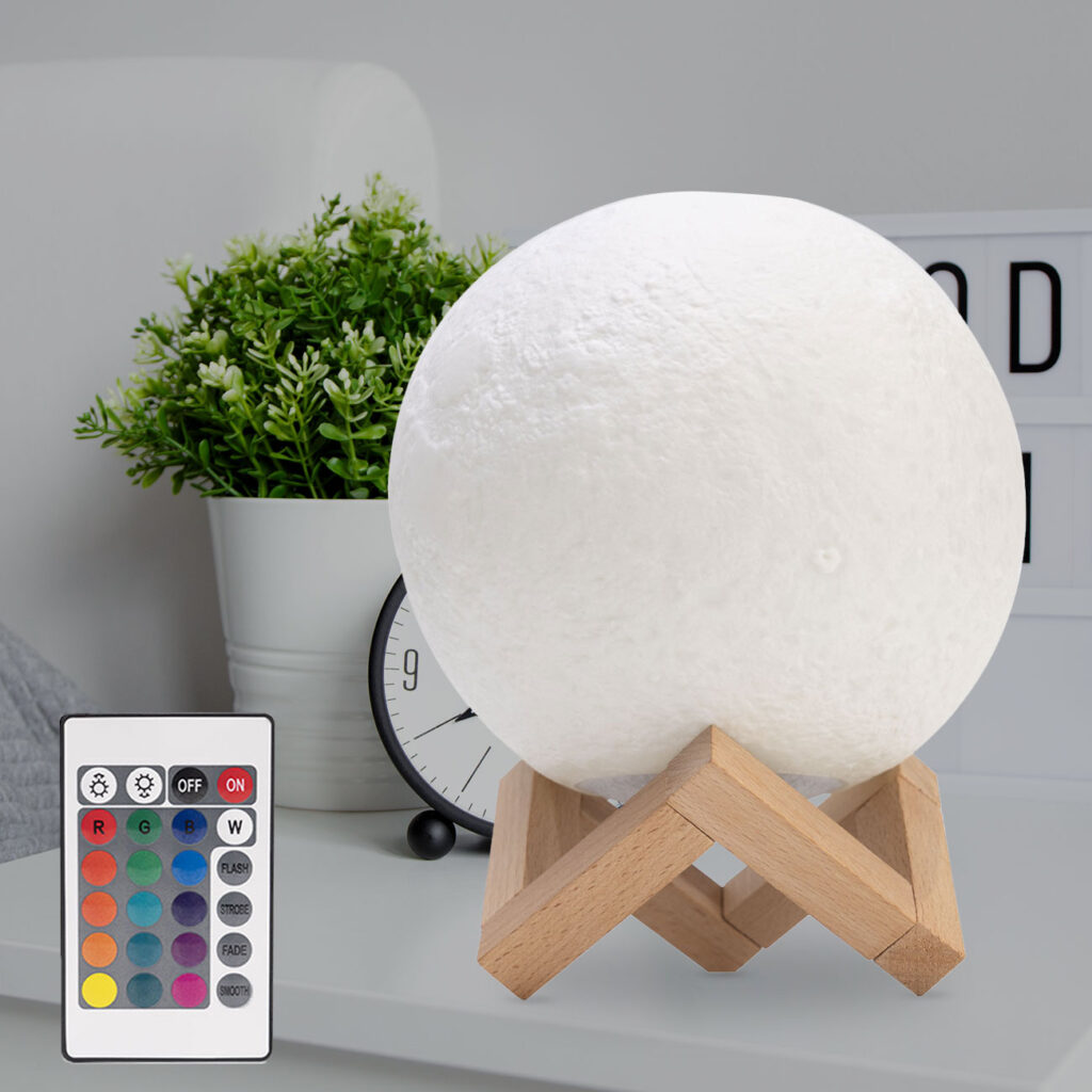 3D Mond Deko Lampe, Touch-& Fernbedienung, 16 Farben, Akku, Ø 15 cm