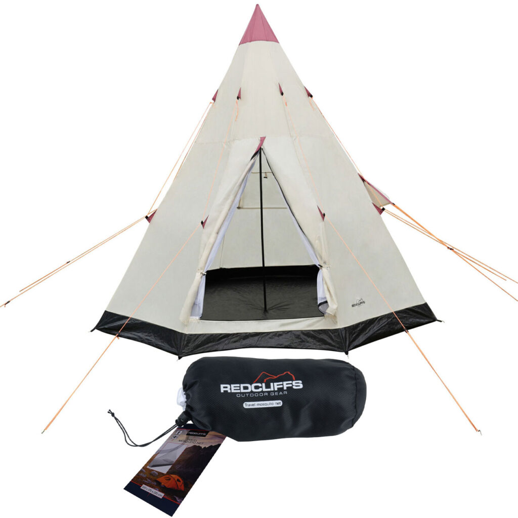 Set aus 3-Personen Tipi-Zelt, Ø 2,5m und Reise-Insektennetz (170 x 220 cm)