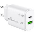 Dual Schnellladeadapter, GaN, 1x USB-C und USB-A, PD & QC, 25 Watt, weiss