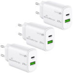 3er-Set Dual Schnellladeadapter, GaN, 1x USB-C und USB-A, PD & QC, 25 Watt, weiss