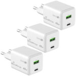 3er-Set Dual Schnellladeadapter, GaN, 1x USB-C und USB-A, PD & QC, 45 Watt, weiss