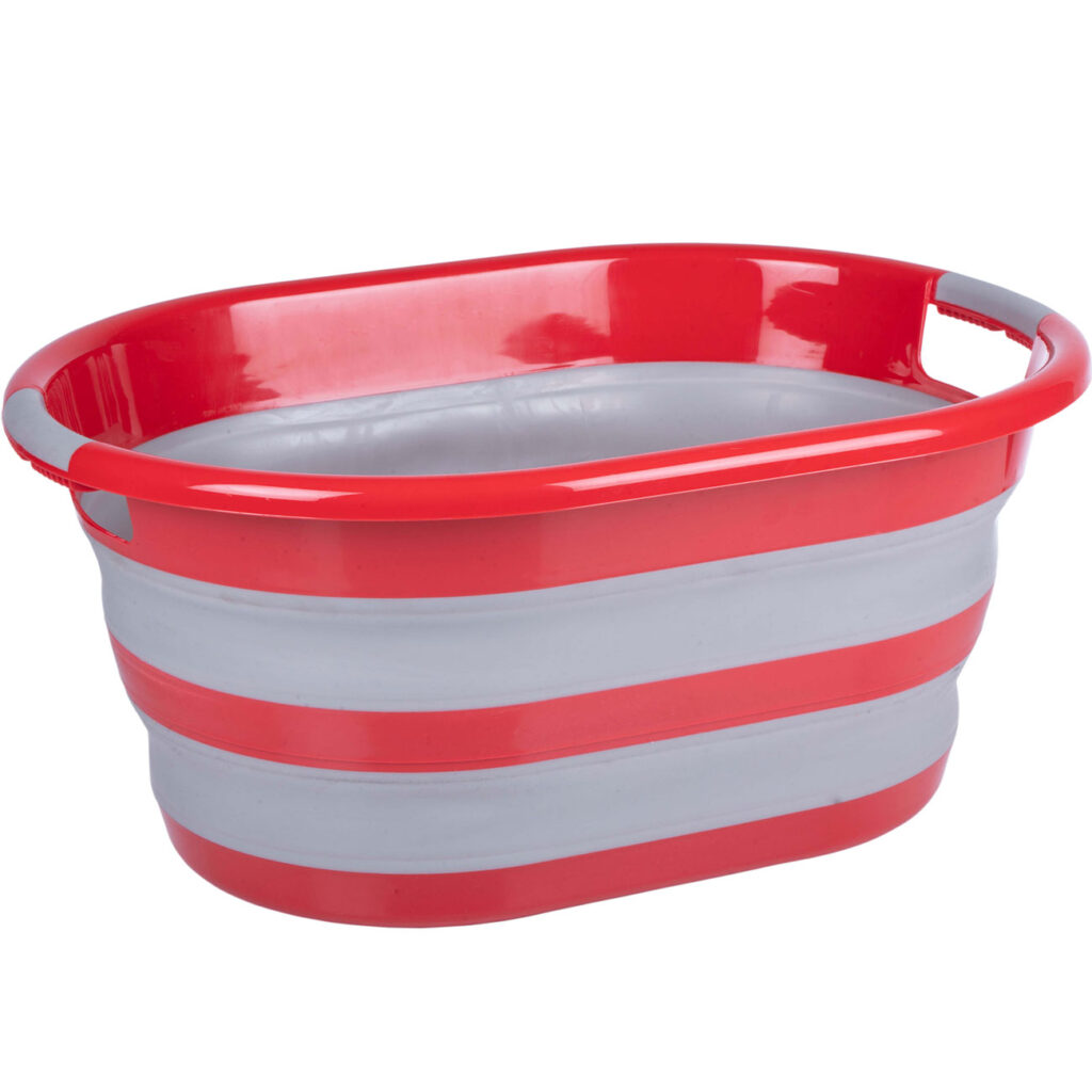 Wäschekorb, faltbar, rot-grau, 27 Liter Wäschekorb, faltbar, rot-grau, 27 Liter