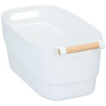 Aufbewahrungsbox aus Kunststoff mit Bambus-Griff, weiss, 33 x 18 x 15 cm