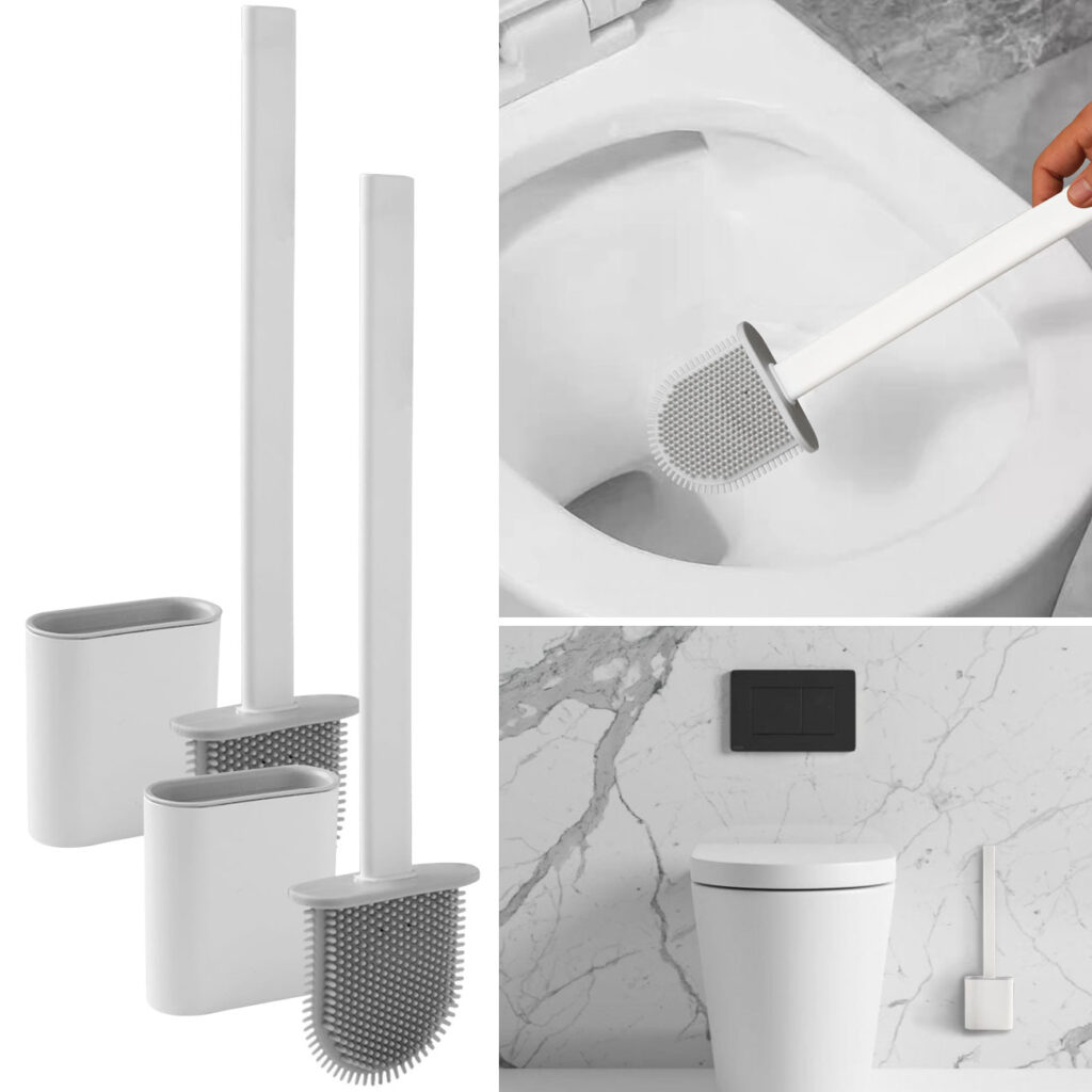2er-Set WC-Bürste mit Silikonborsten inkl. Bürstenhalter, weiss/grau