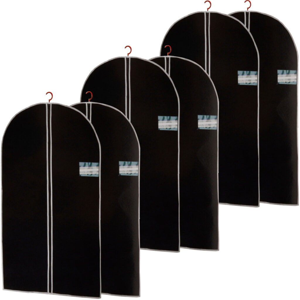 Kleiderschutzhülle mit Reissverschluss & Beschriftungsfenster, 6 Stück, schwarz