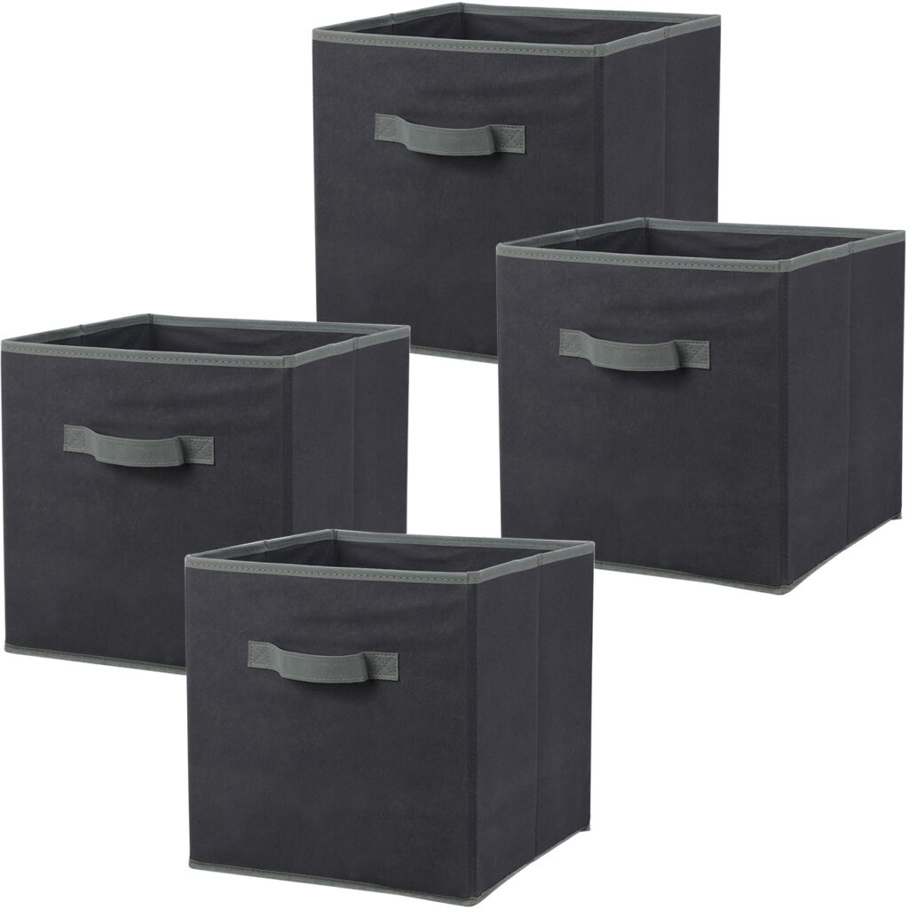 4er-Set Aufbewahrungsbox mit Henkel, faltbar, 30 x 30 x 30 cm, schwarz