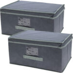 2er-Set Aufbewahrungsbox mit Deckel & Henkel, faltbar, 44 x 22 x 33 cm, grau