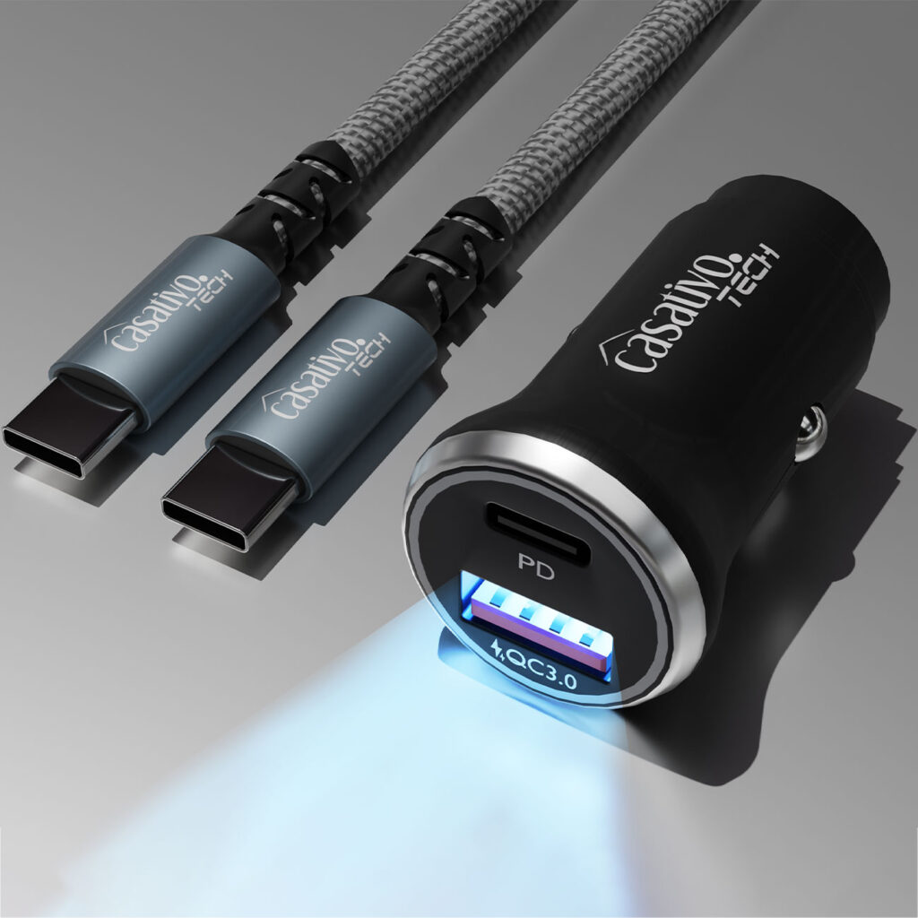 Kfz-USB-Netzteil, (54 Watt) inkl. Ladekabel, USB-C PD & USB-A QC