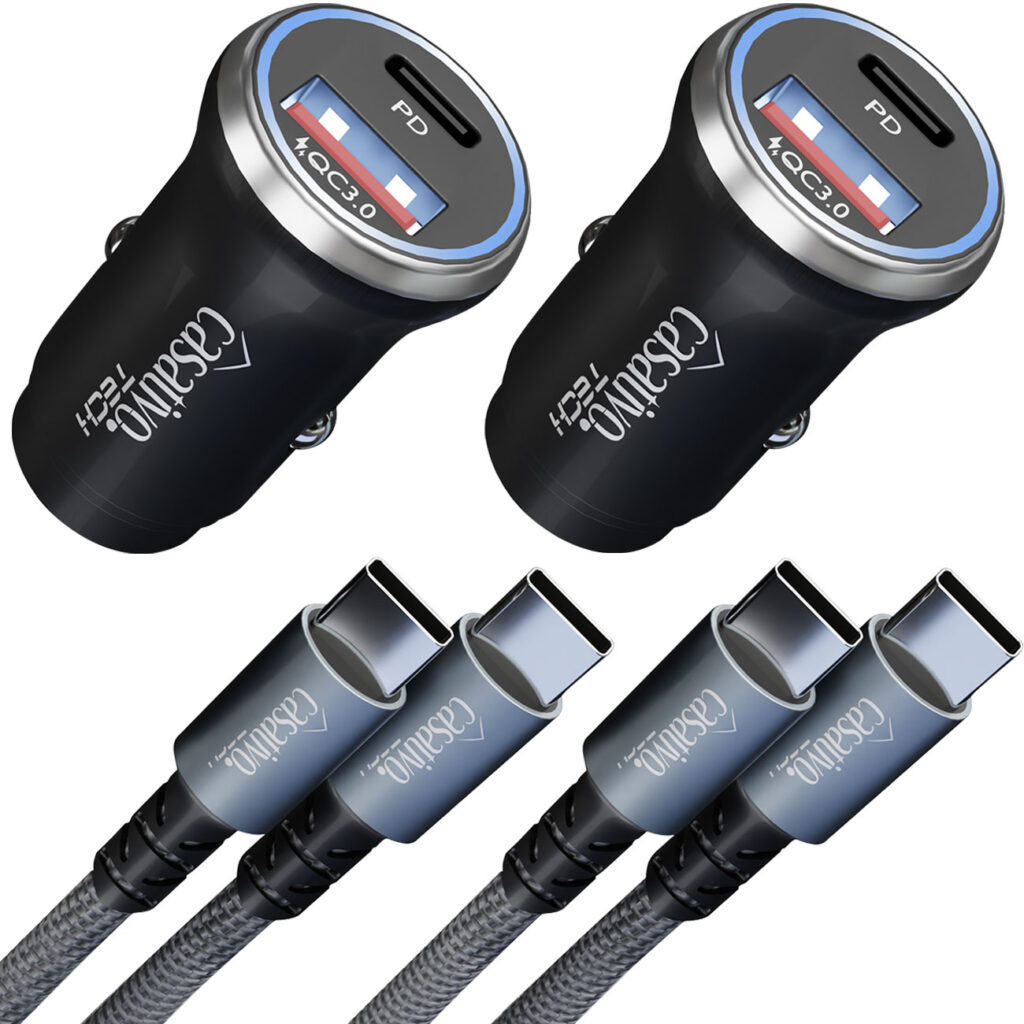 2er-Set Kfz-USB-Netzteil, (54 Watt) inkl. Ladekabel, USB-C PD & USB-A QC