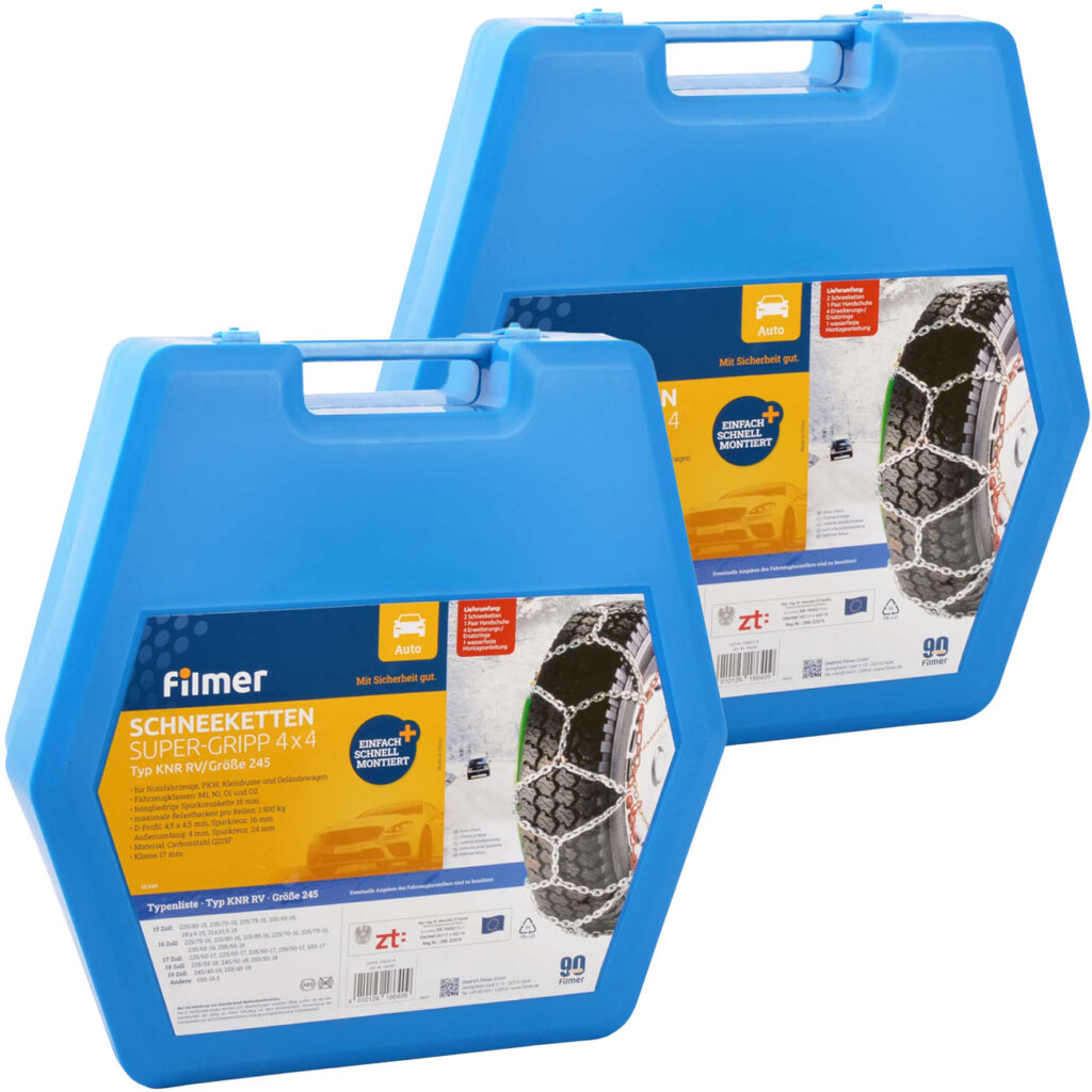 2-er Set Schneeketten 16mm, Super-Gripp 4×4, 15″-19″, 215-255 mm