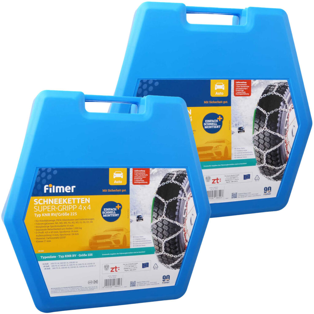2-er Set Schneeketten 16mm, Super-Gripp 4×4, 14″-16″, 185-225 mm