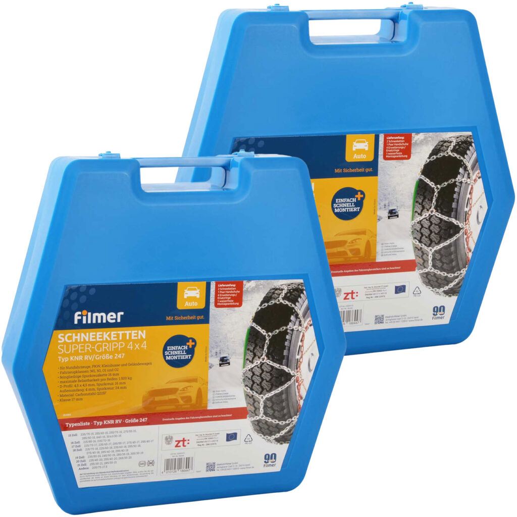 2-er Set Schneeketten 16mm, Super-Gripp 4×4, 15″-21″, 215-305 mm