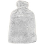 Wärmflasche mit flauschigem Plüsch-Bezug, 1,6 Liter, hellgrau