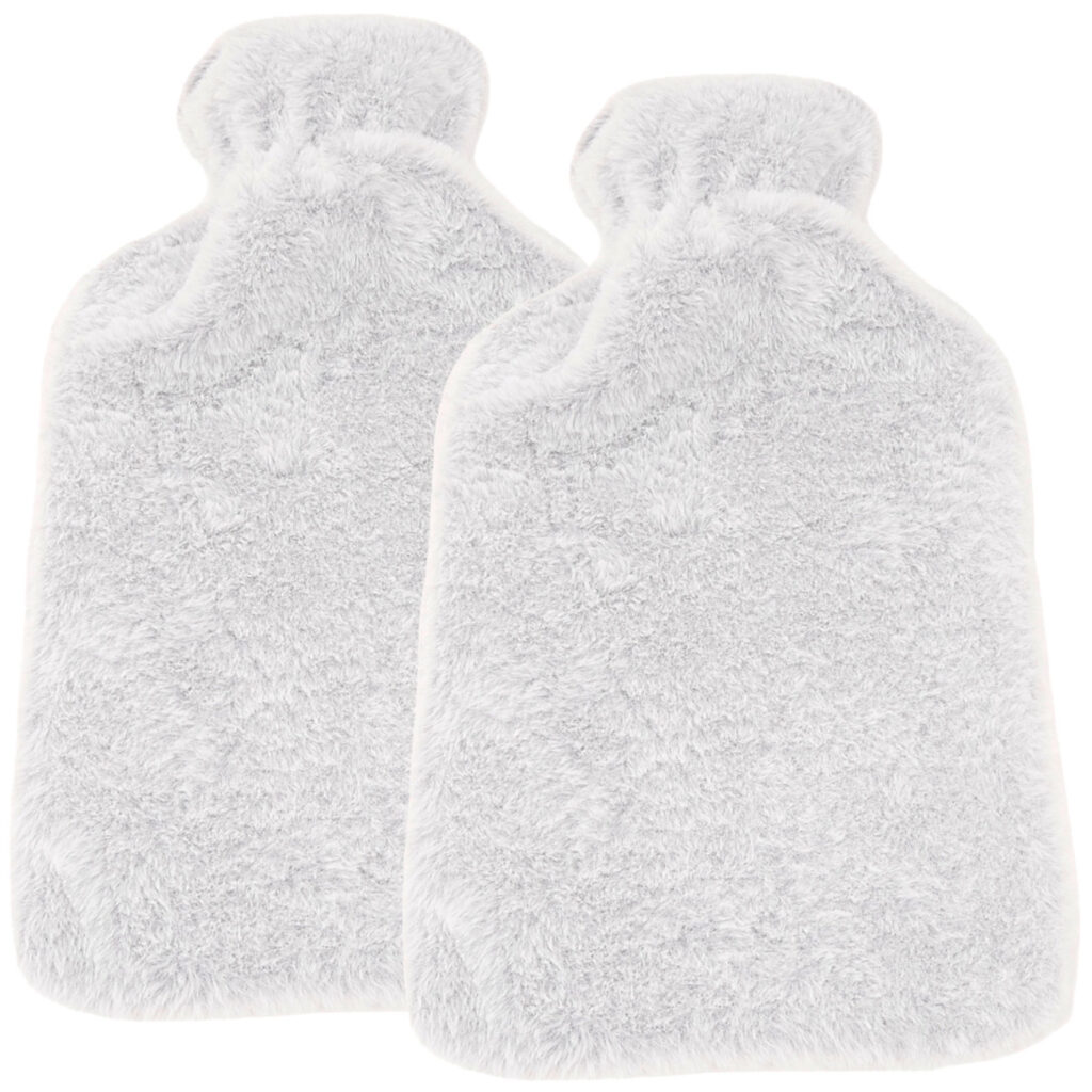 2er-Set Wärmflasche mit flauschigem Plüsch-Bezug, 1,6 Liter, weiss