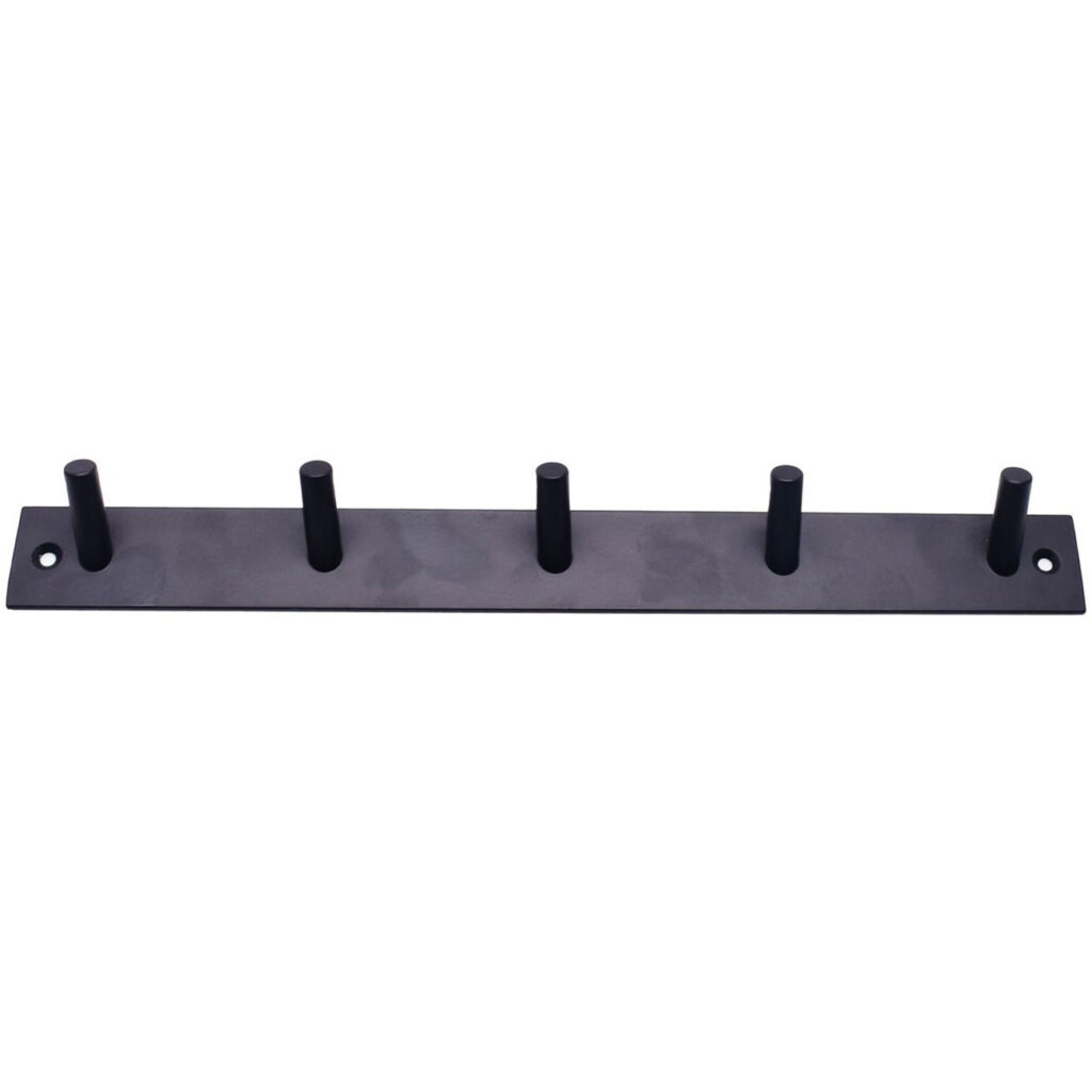 Garderobenleiste aus Stahl mit 5 Haken, schwarz Garderobenleiste aus Stahl mit 5 Haken, schwarz