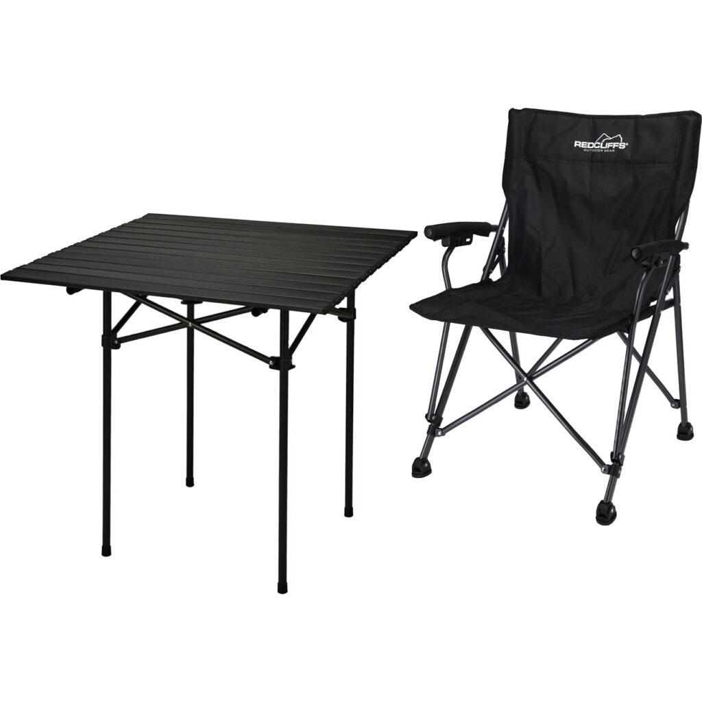 Camping-Set aus Campingtisch, 70 x 70 x 69 cm & Campingstuhl, schwarz