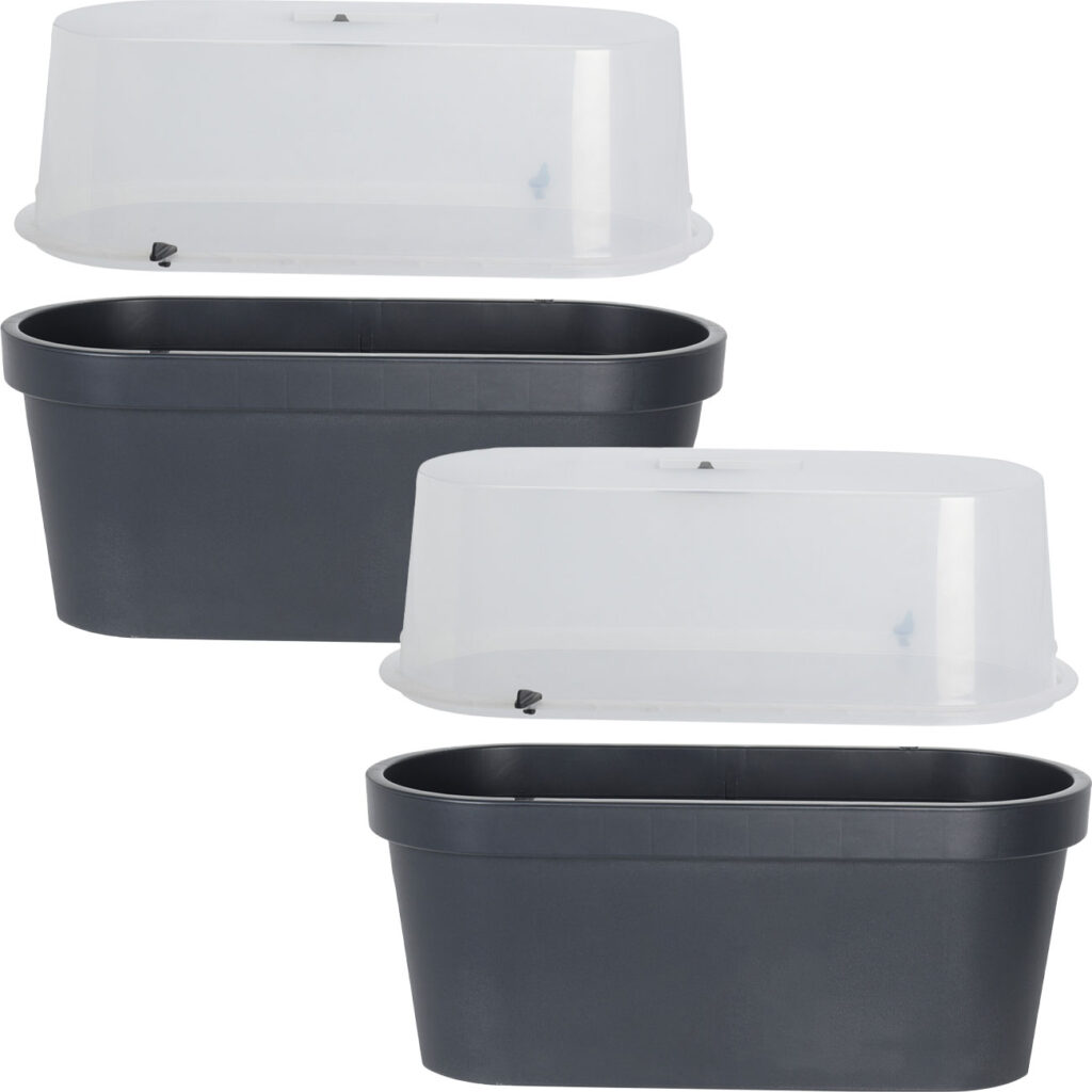2er-Set Geländer-Blumentopf mit Gewächshaus-Haube, anthrazit