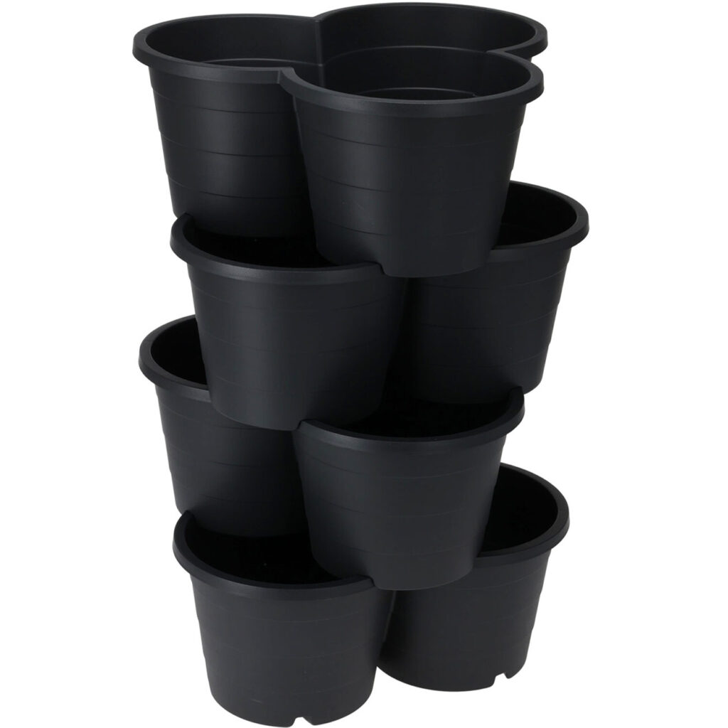 Pflanzturm mit stapelbaren Pflanztöpfen, schwarz, 4-stöckig, H65 cm