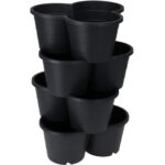Pflanzturm mit stapelbaren Pflanztöpfen, schwarz, 4-stöckig, H65 cm