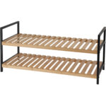 Schuhregal aus Metall & Bambus mit 2 Ablageflächen Schuhregal aus Metall & Bambus mit 2 Ablageflächen