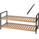 2er-Set aus Schuhlöffel und Schuhregal aus Metall & Bambus mit 2 Ablageflächen