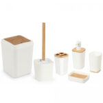 Badezimmer Zubehör Set, 6-teilig, weiss mit Bambus