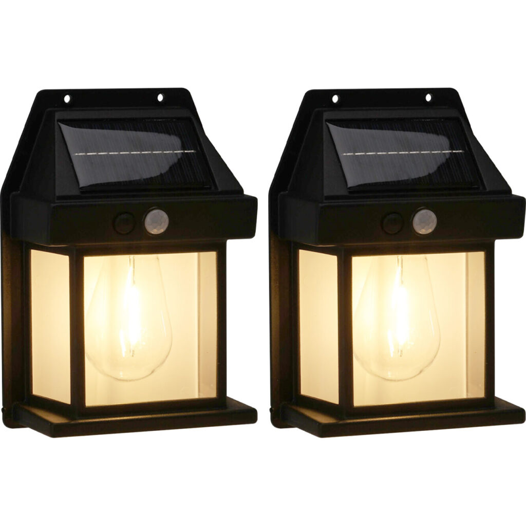 2er Set Solar Wandleuchte mit Bewegungssensor, schwarz