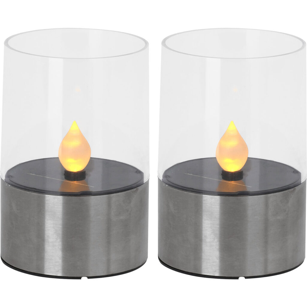 2er-Set Solar-Kerzenleuchte mit Edelstahl-Sockel, Ø 7,5 cm