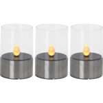 3er-Set Solar-Kerzenleuchte mit Edelstahl-Sockel, Ø 7,5 cm