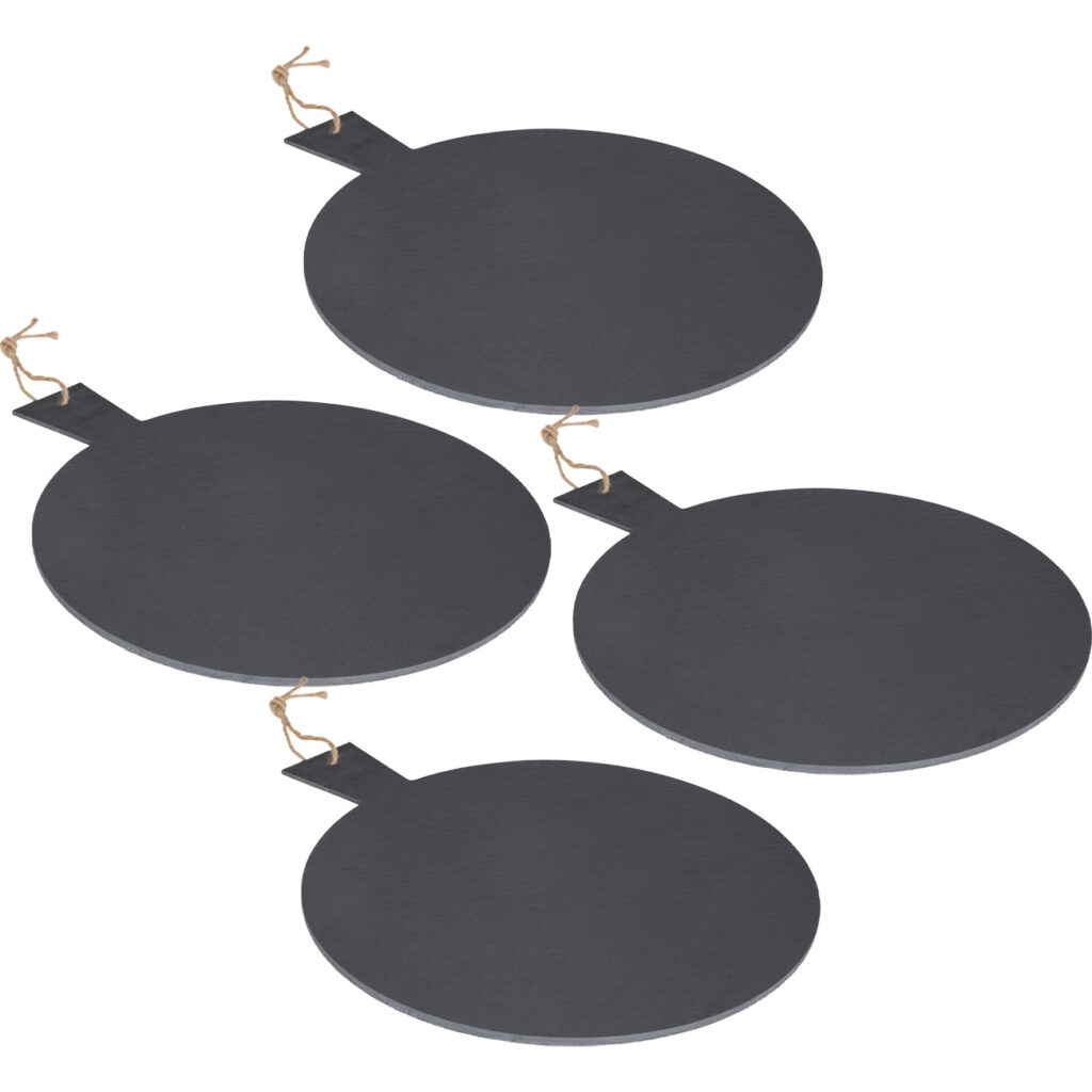 4er-Set Serviertablett, Schieferplatte, rund mit Griff, Ø 35 cm