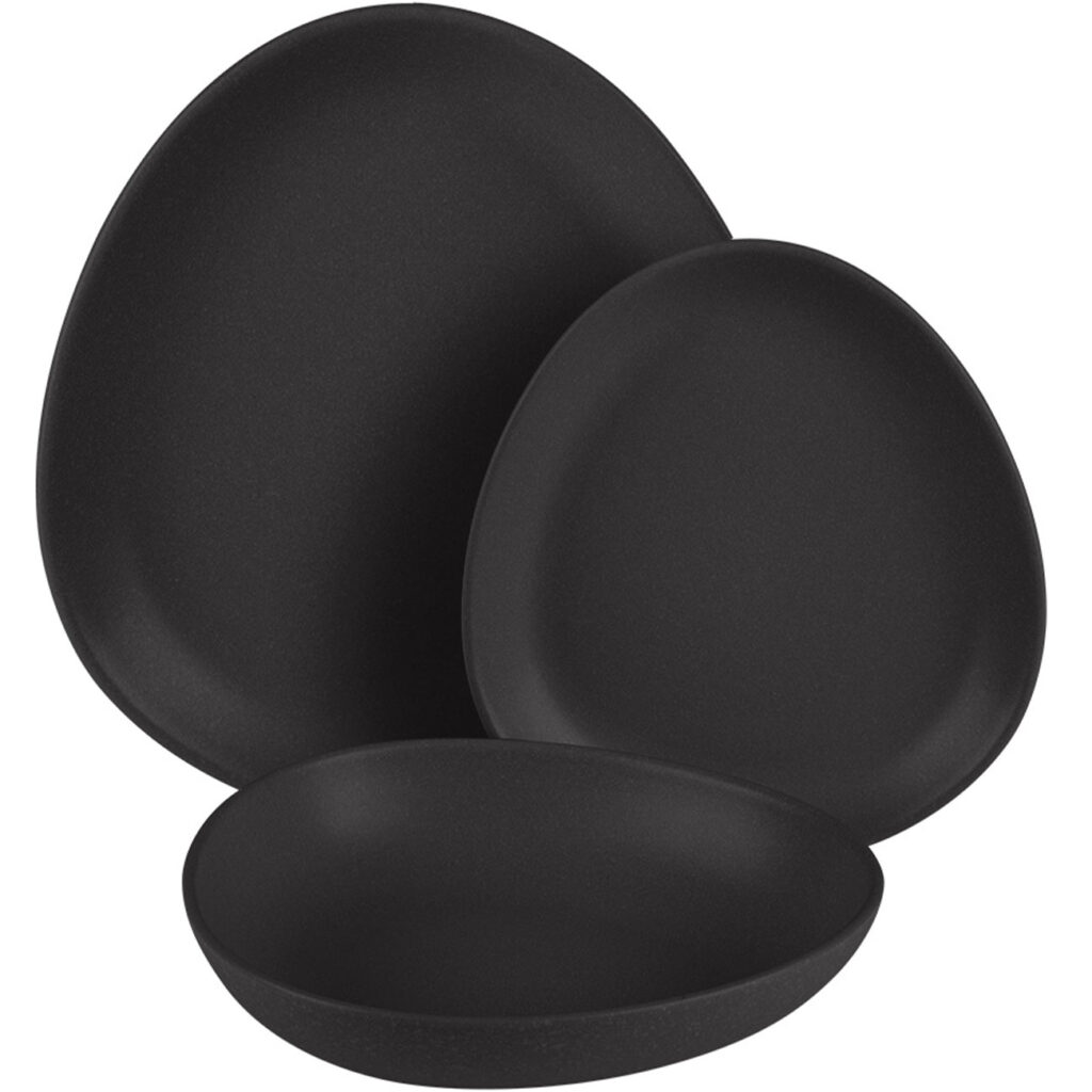 Geschirr-Set aus Steingut, 18-teilig, matt-schwarz