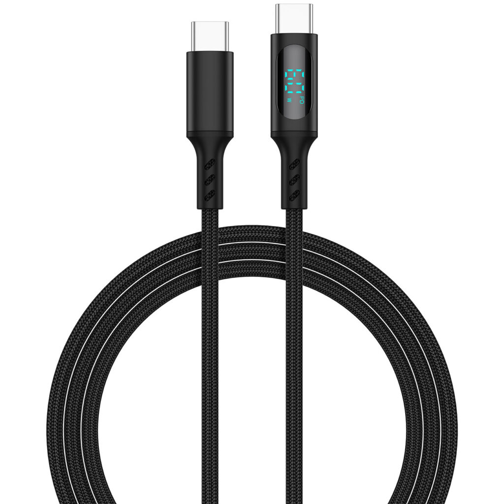 USB-C Schnellladekabel mit LED-Anzeige, Aufladen & Synchronisieren, 60 Watt, schwarz, 1 m