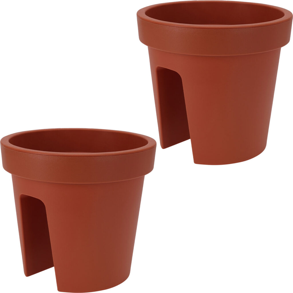 2er-Set Balkon-Blumentopf rund, terracotta, Geländertopf, Ø 28 cm