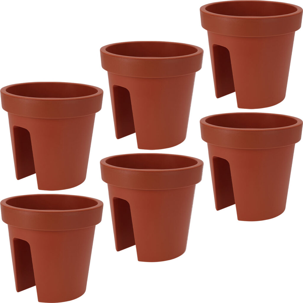 6er-Set Balkon-Blumentopf rund, terracotta, Geländertopf, Ø 28 cm