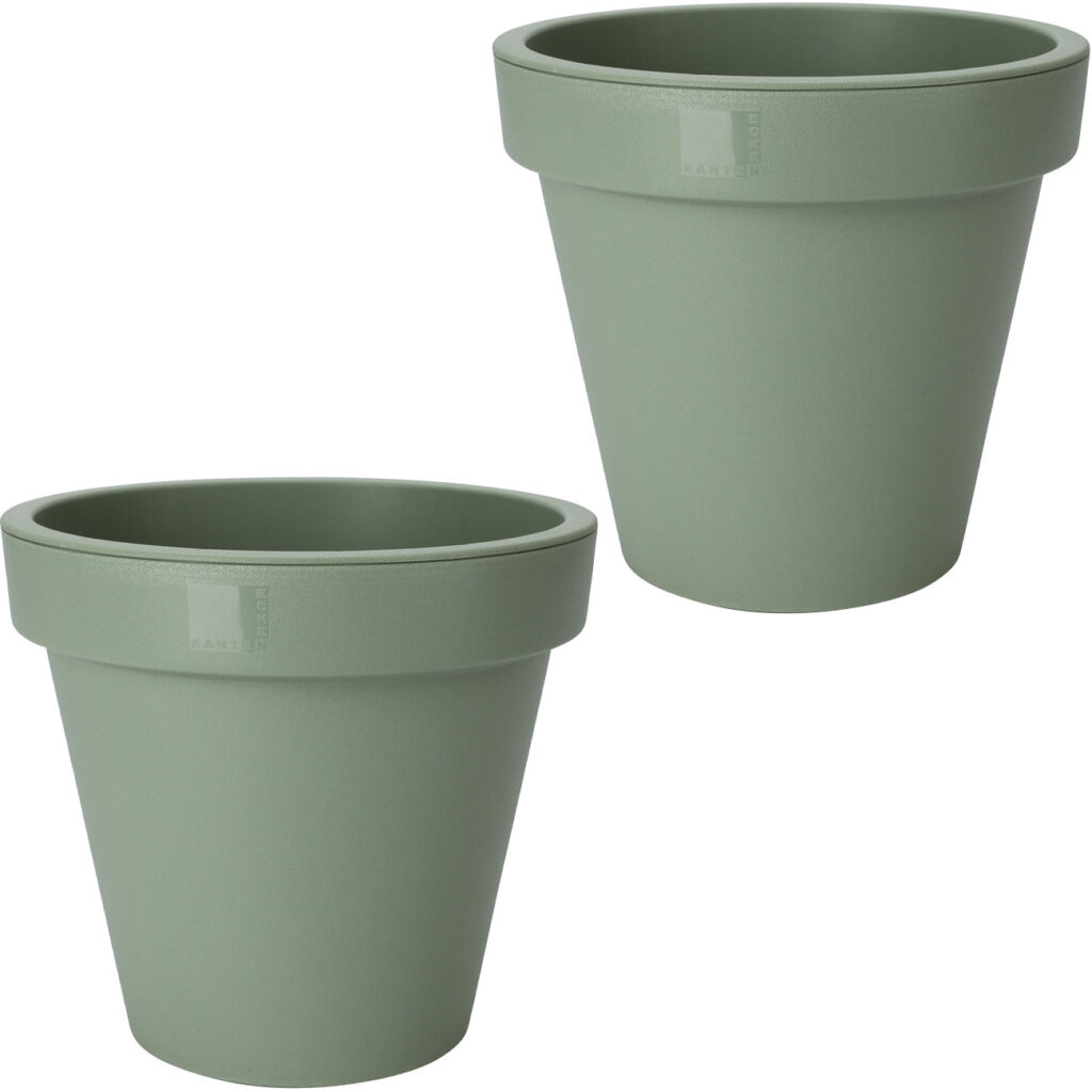 2er-Set Blumentopf rund, grün, Pflanztopf aus 100% recyclebarem Kunststoff, Ø 25 cm