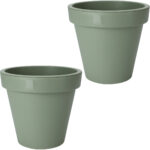 2er-Set Blumentopf rund, grün, Pflanztopf aus 100% recyclebarem Kunststoff, Ø 25 cm