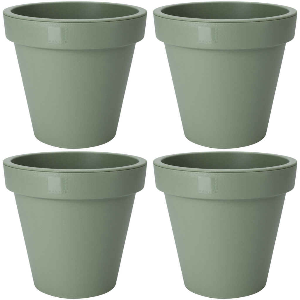 4er-Set Blumentopf rund, grün, Pflanztopf aus 100% recyclebarem Kunststoff, Ø 25 cm