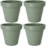 4er-Set Blumentopf rund, grün, Pflanztopf aus 100% recyclebarem Kunststoff, Ø 25 cm