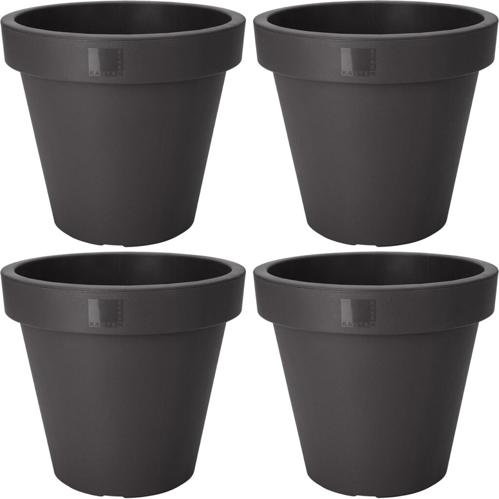 4er-Set Blumentopf rund, anthrazit, Pflanztopf aus 100% recyclebarem Kunststoff, Ø 25 cm