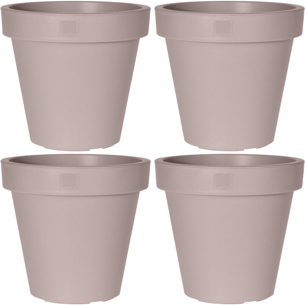 4er-Set Blumentopf rund, braun-grau, Pflanztopf aus 100% recyclebarem Kunststoff, Ø 20 cm