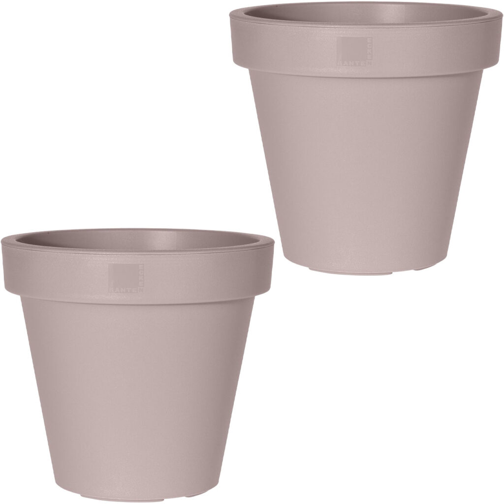 2er-Set Blumentopf rund, braun-grau, Pflanztopf aus 100% recyclebarem Kunststoff, Ø 25 cm