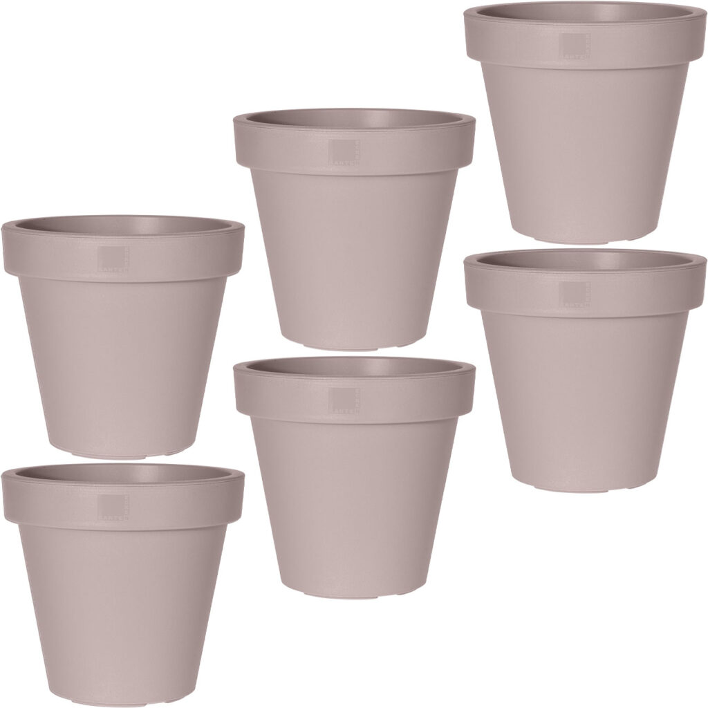 6er-Set Blumentopf rund, braun-grau, Pflanztopf aus 100% recyclebarem Kunststoff, Ø 25 cm