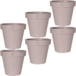 6er-Set Blumentopf rund, braun-grau, Pflanztopf aus 100% recyclebarem Kunststoff, Ø 25 cm