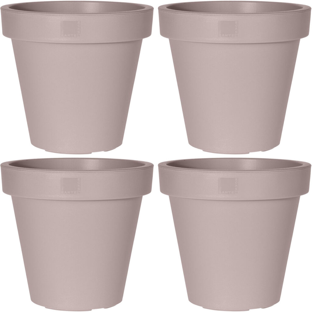 4er-Set Blumentopf rund, braun-grau, Pflanztopf aus 100% recyclebarem Kunststoff, Ø 30 cm