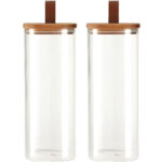2er-Set Vorratsglas mit Akazienholzdeckel, 1900 ml