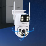 Dual Lens IP Outdoor-Überwachungskamera, 355° mit Nachtsicht und Gegensprechen