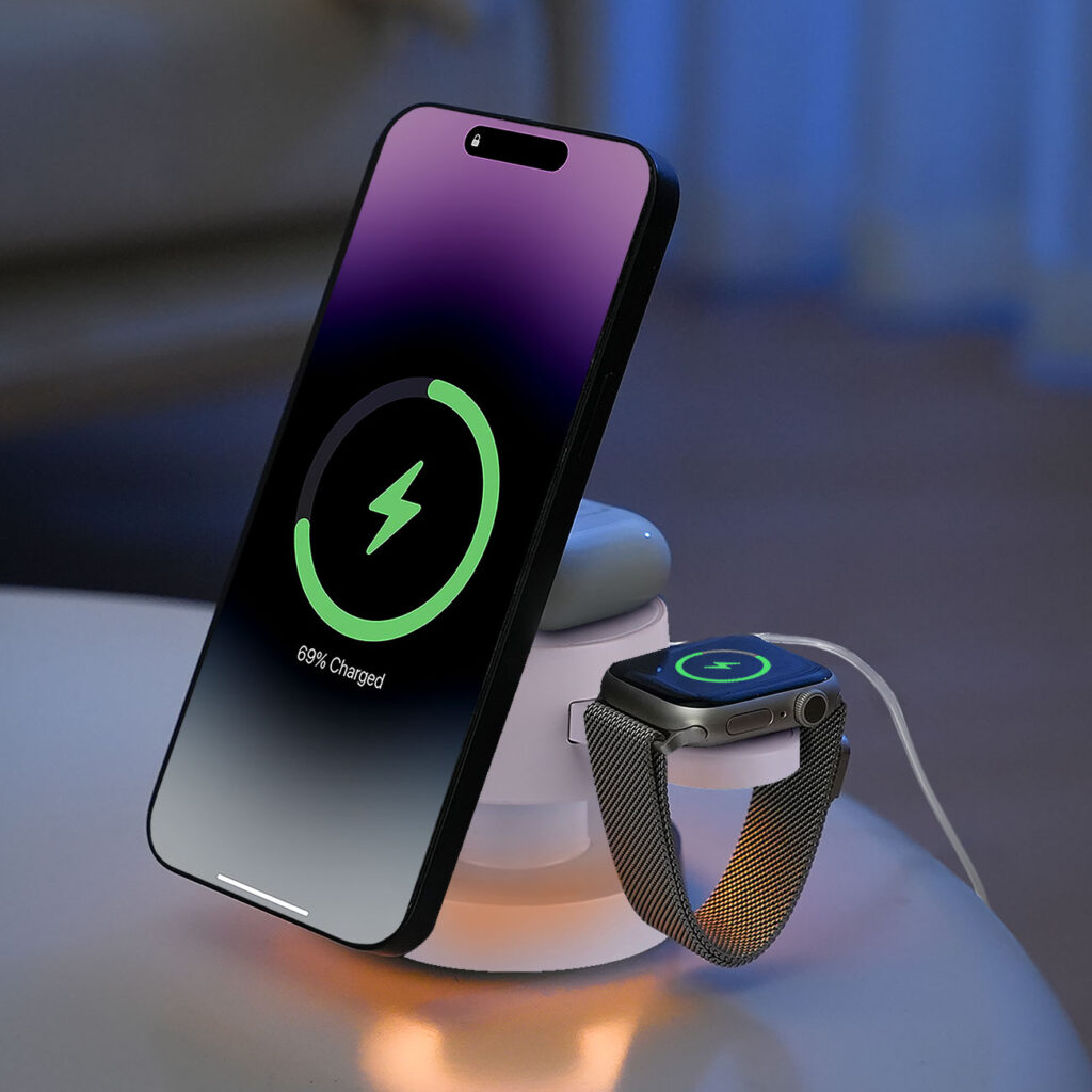 3-in-1 Drahtlose Ladestation, komp. mit AirPods & Apple Watch, weiss